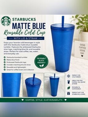 Starbucks Matte Blue Reusable Cold Cup Tumbler w/ Lid & Straw